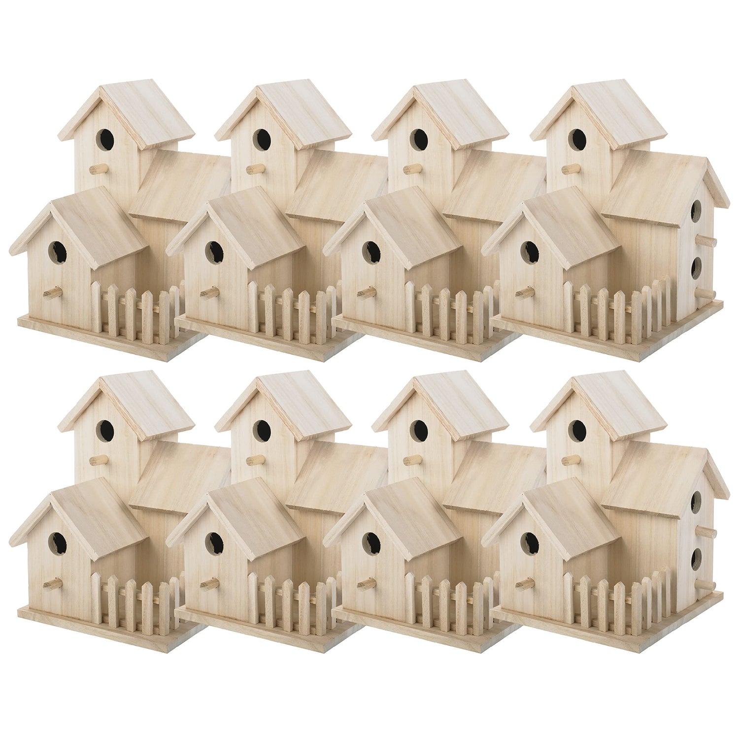 8" Triple Wooden Birdhouse by Make Market - Unfinished Birdhouse Made of 100% Wood, Outdoor Nesting Boxes - Bulk 8 Pack Make Market