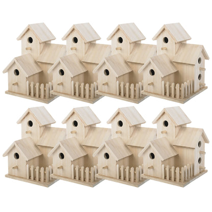 8" Triple Wooden Birdhouse by Make Market - Unfinished Birdhouse Made of 100% Wood, Outdoor Nesting Boxes - Bulk 8 Pack