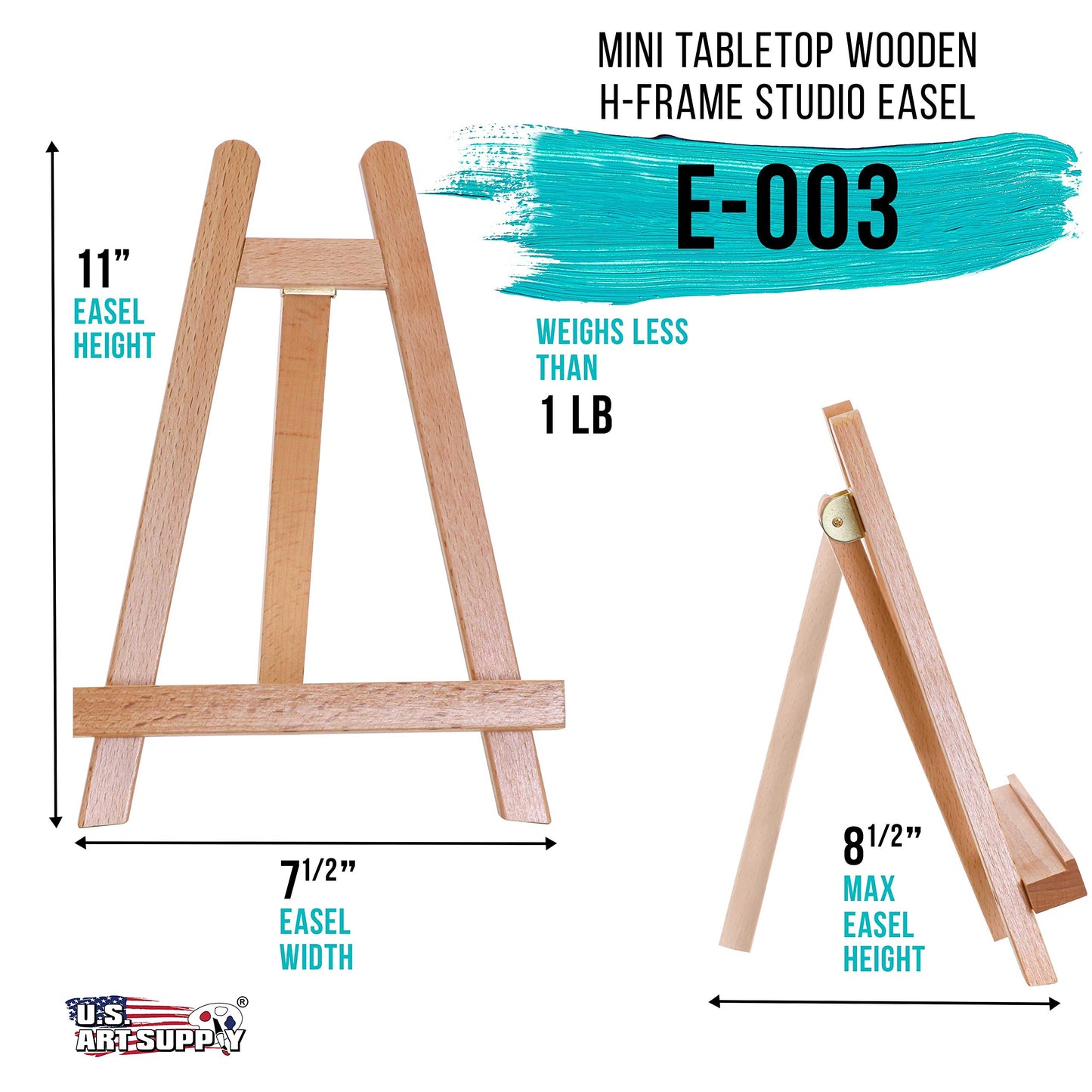 U.S. Art Supply 10.5" Small Tabletop Display Stand A-Frame Artist Easel - Beechwood Tripod, Kids Student Classroom School Painting Party Table