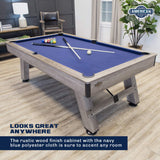 American Legend Brookdale 90” Billiard Table with Rustic Wood Finish and Navy Blue Cloth American Legend