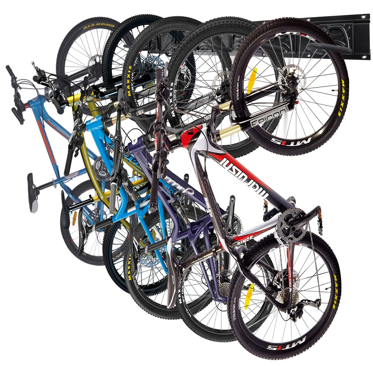 HORUSDY Bike Storage Rack, 6 Bike Racks and 6 Helmets Hooks, Wall Mounted Bike Storage Rack, Max capacity 600lbs HORUSDY