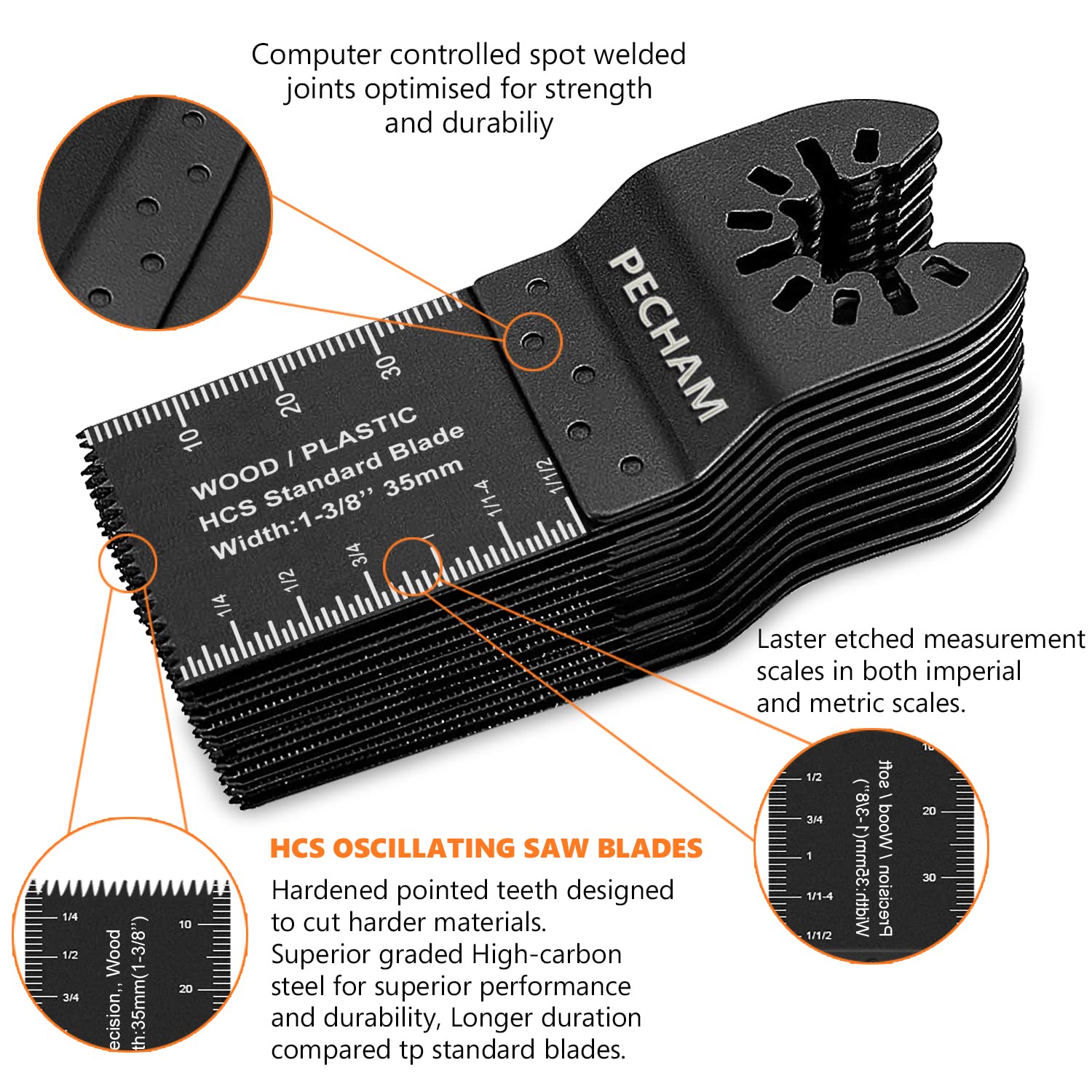 PECHAM 21PCS Universal Wood Metal Oscillating Multitool Quick Release Saw Blades Fit Porter Cable Black & Decker Rockwell Ridgid Ryobi Milwaukee - WoodArtSupply