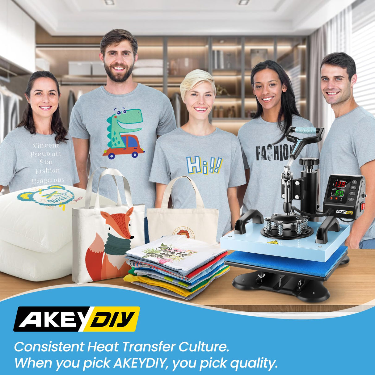AKEYDIY Upgraded Heat Press Machine for T Shirts 12x10Inch Multifunction Shirt Press Machine 360° Swing Away Sublimation Heat Press Digital Heat AKEYDIY