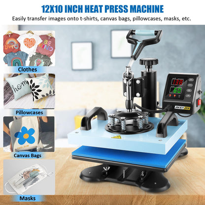 Heat Press Machine for Tshirts, 12"x10'' Heat Press, 650W Heat Transfer Machine, Heat Printing Press for Sublimation with 360 Degree Rotation Swing