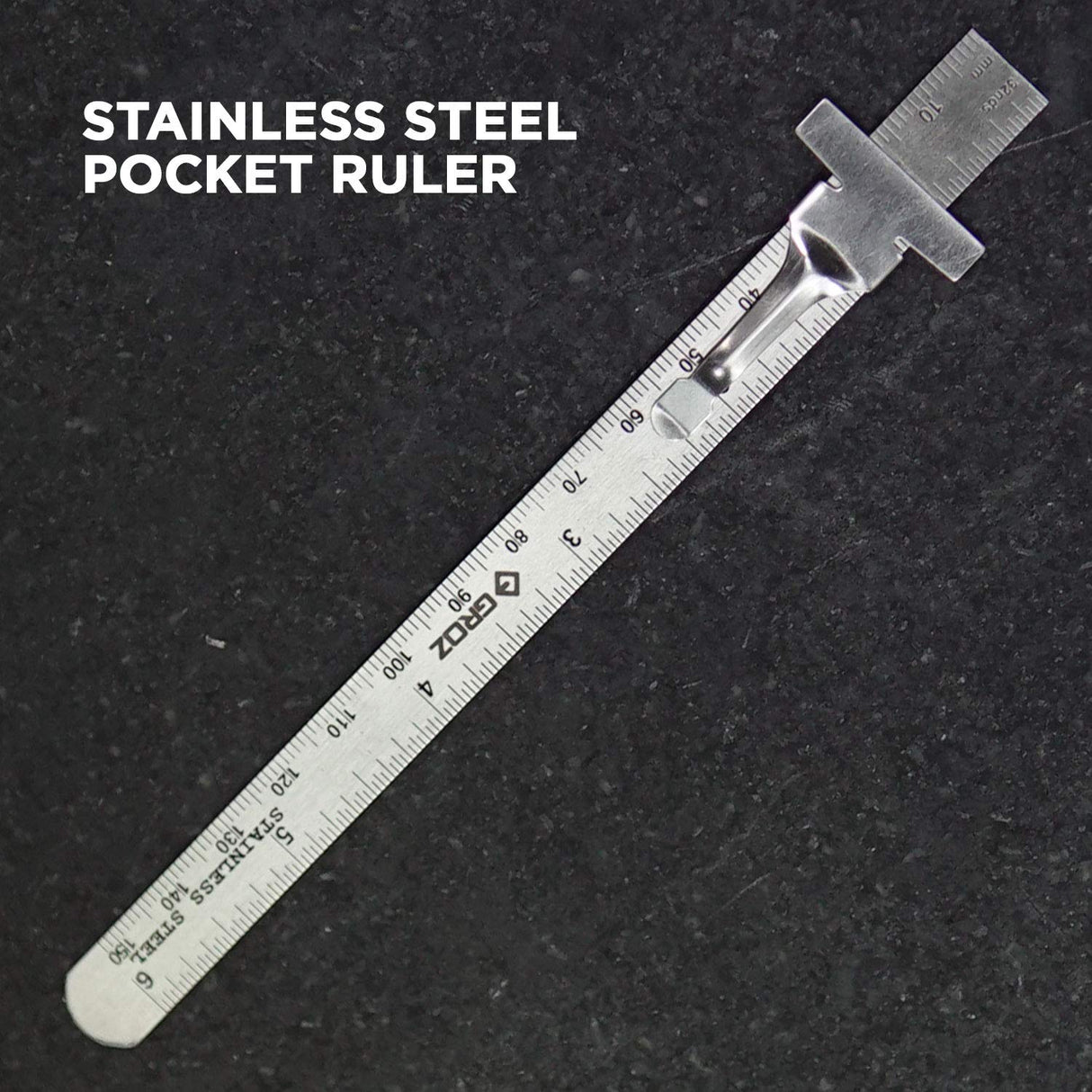 Groz 6-inch Pocket Ruler | Stainless Steel | Imperial & Metric Graduations (01337) Groz