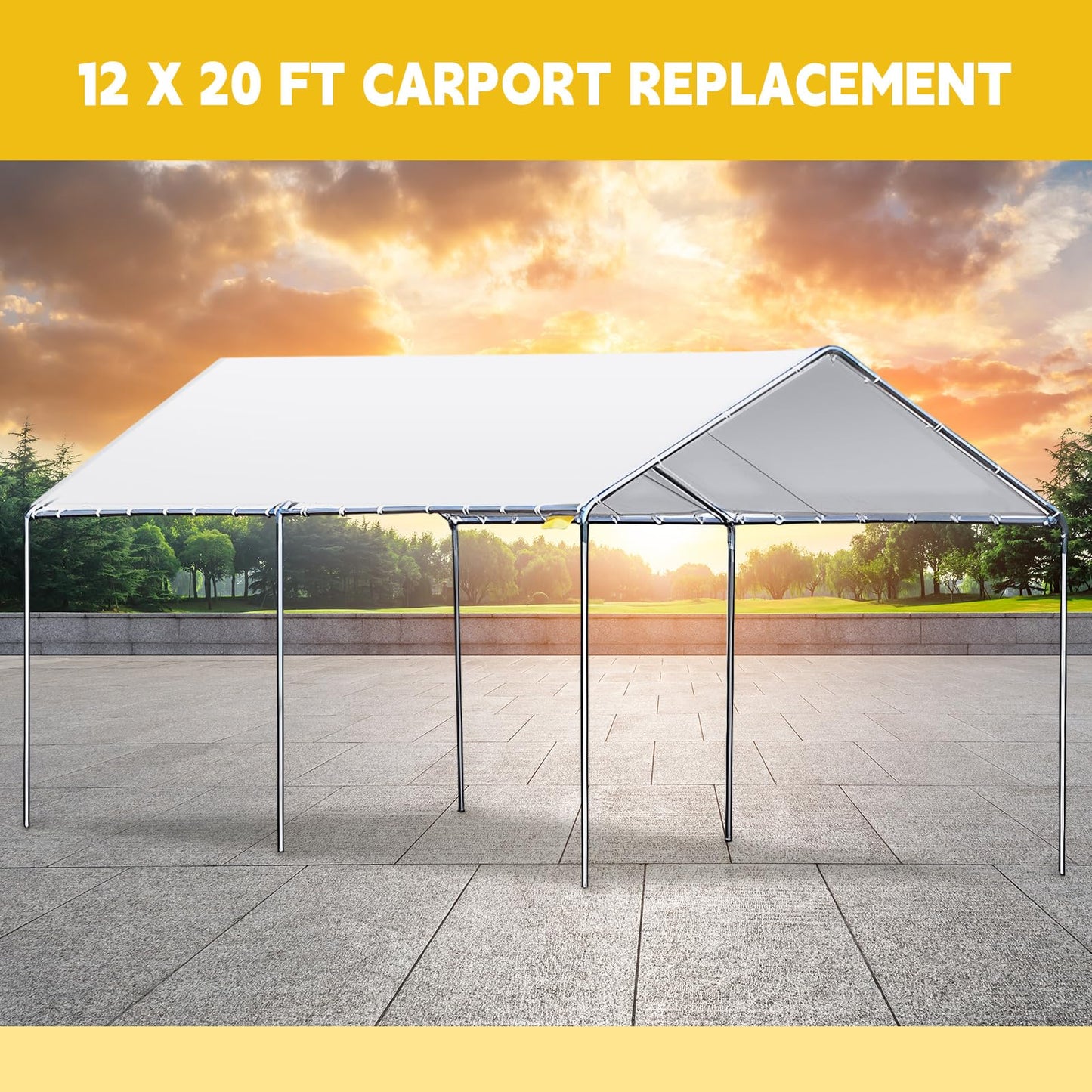 Wesnoy Heavy Duty Carport Canopy Waterproof Canopy Cover Garage Car Shelter Tarp Tent for Car Canopy Replacement Cover with 50 Ball Bungees, Only Top - WoodArtSupply