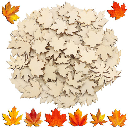 80 Pieces Wooden Maple Leaf Cutout Unfinished Blank Wooden Maple Leaf Slice Maple Leaf Shaped Wood Pieces 1.2 Inch Mini Wooden Maple Leaf Ornament