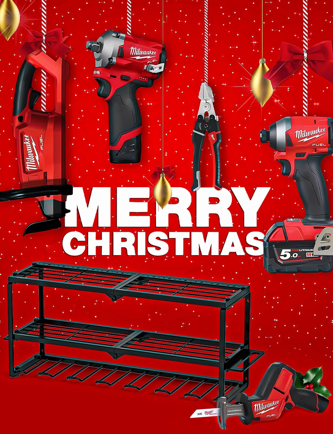 Amoowis Power Tool Organizer, Garage Organization with 7 Drill Holders, Tool Box Organizers and Storage Wall Mount, Metal Shelf Heavy Duty, Utility Amoowis