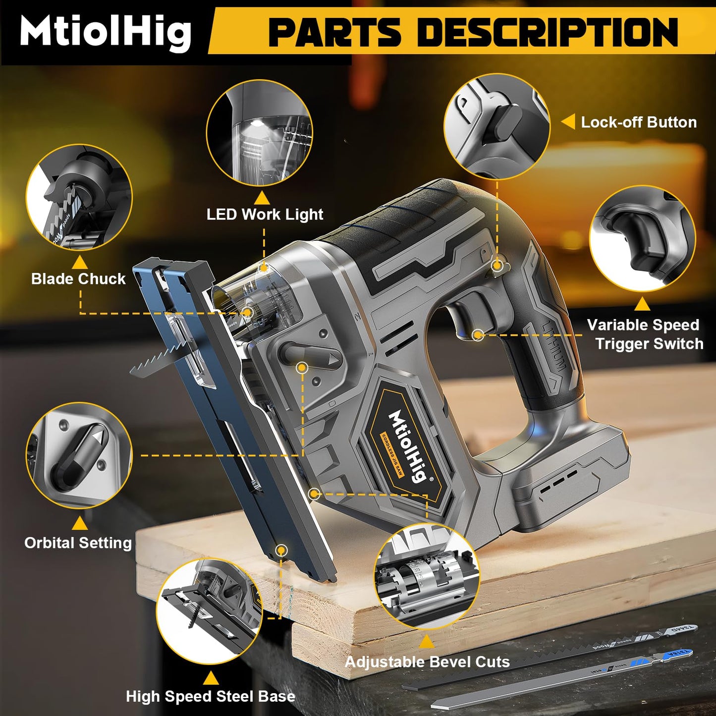 Cordless Jig Saw For DEWALT 20V/18V Battery, Brushless jigsaw tool with Variable Speed, LED Light, 0°-45° Bevel Cuts, 3-Position Orbital Action for - WoodArtSupply