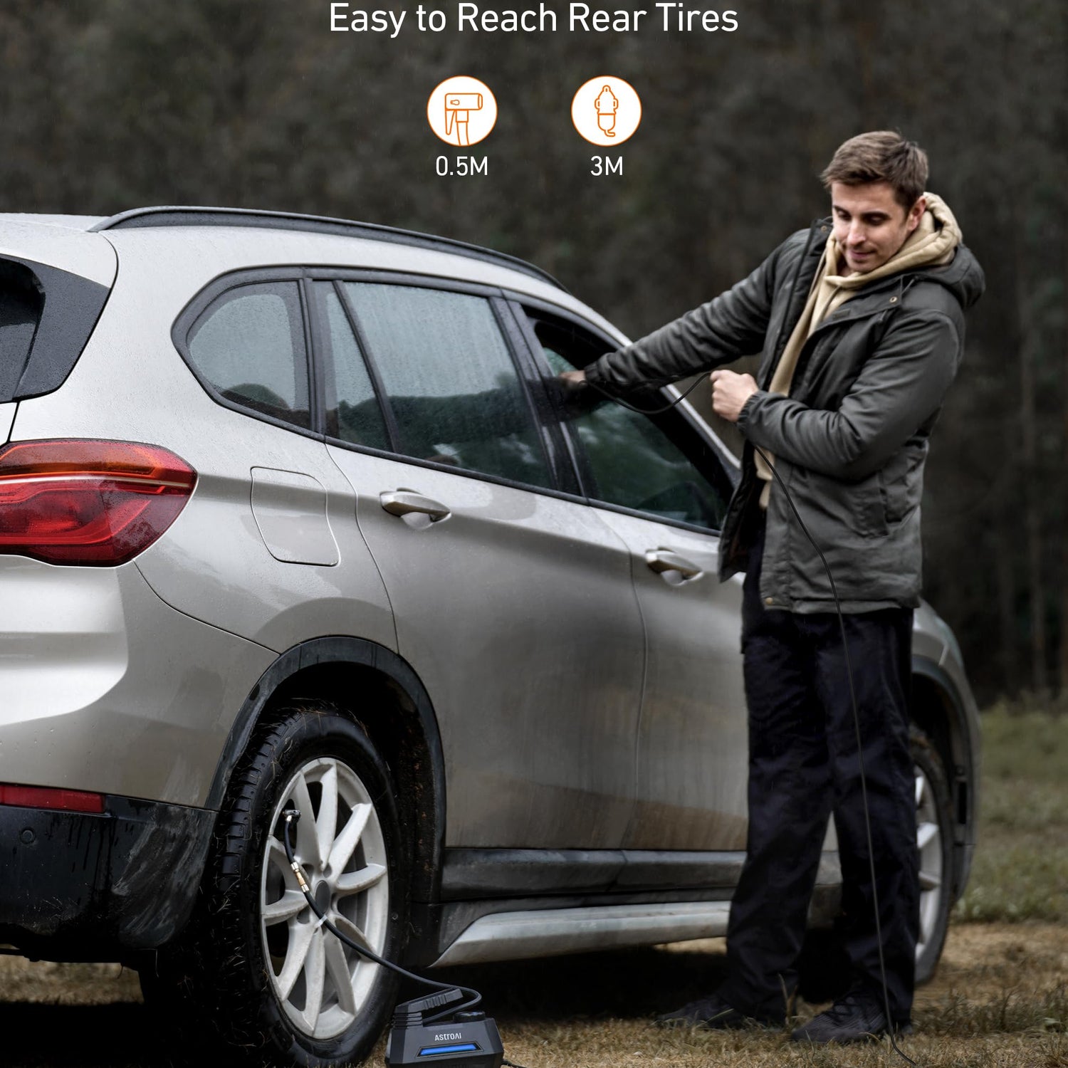 AstroAI Tire Inflator Portable Air Compressor Air Pump for Tires - Car Accessories, 12V DC Auto Pump with Digital Pressure Gauge, 100PSI with AstroAI