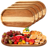 Yaomiao 4 Pcs Acacia Wooden Serving Tray Oval Shaped Rustic Wood Plates Large Decorative Natural Wooden Tray Wooden Serving Platter for Food Yaomiao