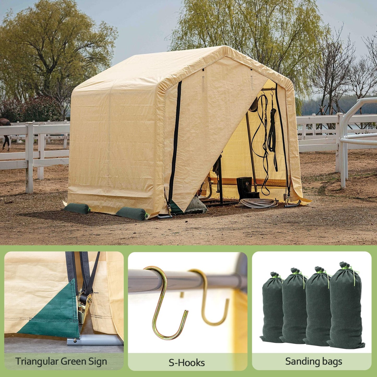 Weather Fast 6x6 Ft Heavy Duty Outdoor Storage Shed Shelter with Roll-up Zipper Door S-Hooks and Sandbags, Waterproof and UV Resistant Portable