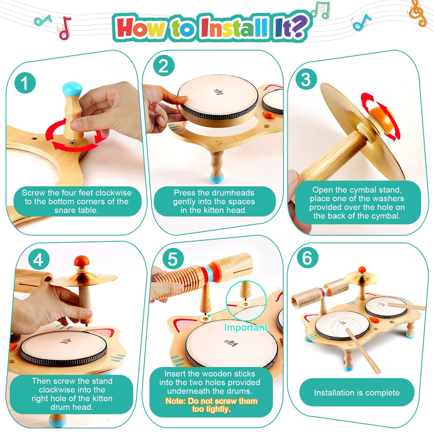 oathx Kids Drum Set All in One Montessori Musical Instruments Set Toddler Toys Natural Wooden Music Kit Baby Sensory Toys Months Birthday Gifts for - WoodArtSupply