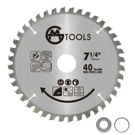 GMTOOLS 7-1/4 Inch 40 Teeth Carbide Tipped Circular Saw Blade with 5/8-Inch Arbor, Professional ATB Finishing Woodworking Saw Blade for Plywood, - WoodArtSupply