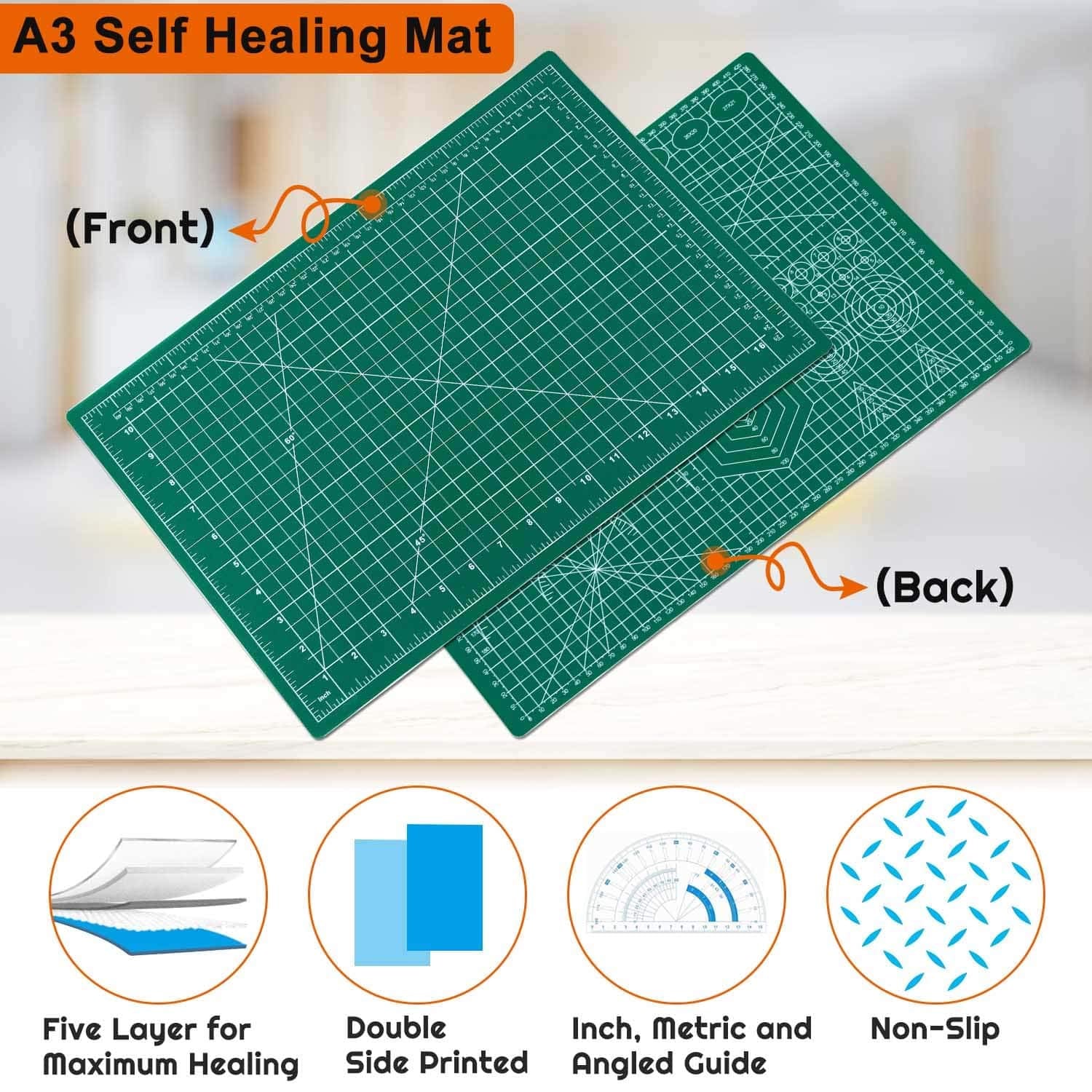 anezus Self Healing Sewing Mat, 12inch x 18inch Rotary Cutting Mat Double Sided 5-Ply Craft Cutting Board for Sewing Crafts Hobby Fabric Precision anezus
