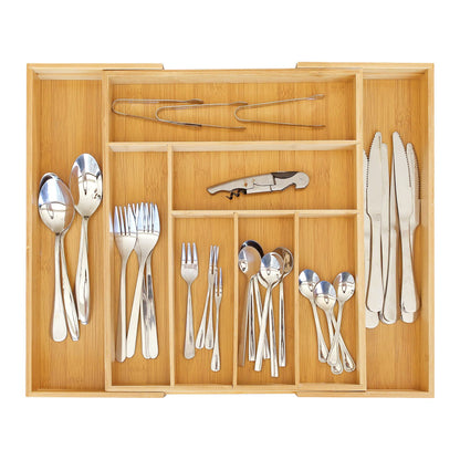 ZROOY Expandable Bamboo Kitchen Silverware Organizer Drawer for Utensils Holder and Cutlery, 8 Compartments for Drawer Tray with Grooved Drawer