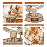 Illuminate Your Space with ROKR 3D Wooden Puzzle Globe Kit - 11.5 Inch Antique-Style with LED, Perfect Hobby Gift for Adults and Teens ROKR