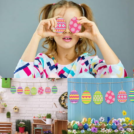 50 PCS Easter Egg Wooden Cutouts Unfinished Egg Wood Slices Easter DIY Hanging Ornaments Gift Tags with Hemp Rope for Painting Craft Project Easter peony man
