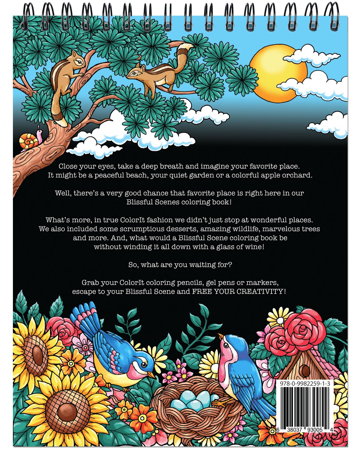 Blissful Scenes Adult Coloring Book - Features 50 Original Hand Drawn Designs Printed on Artist Quality Paper, Hardback Covers, Spiral Binding,