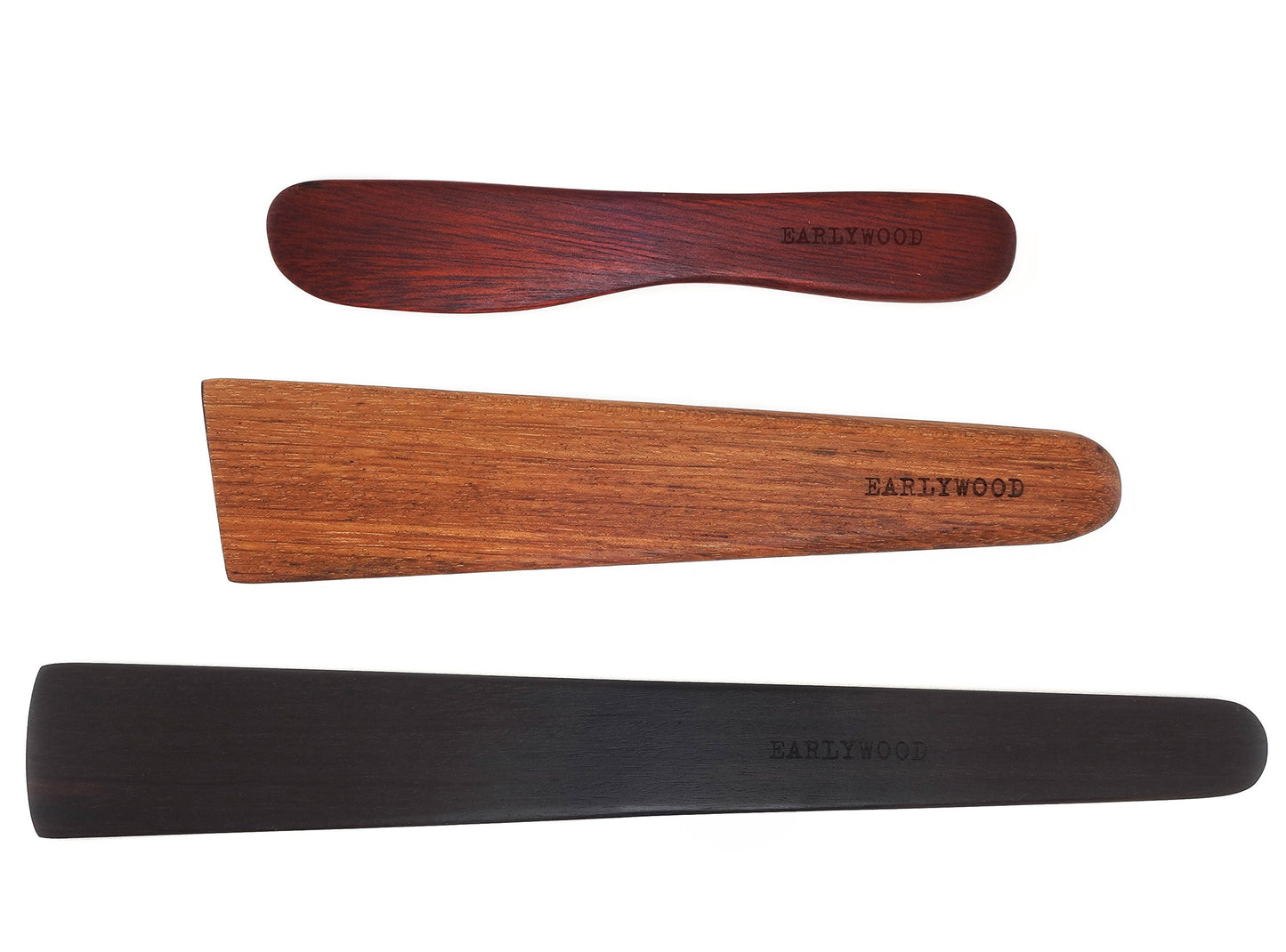 3-Piece Wooden Kitchen Cooking Utensil Set - Comes w/a Thin Wood Spatula Flipper, Wooden Cast Iron Scraper Stirrer and Butter Turner/Cheese Spreader