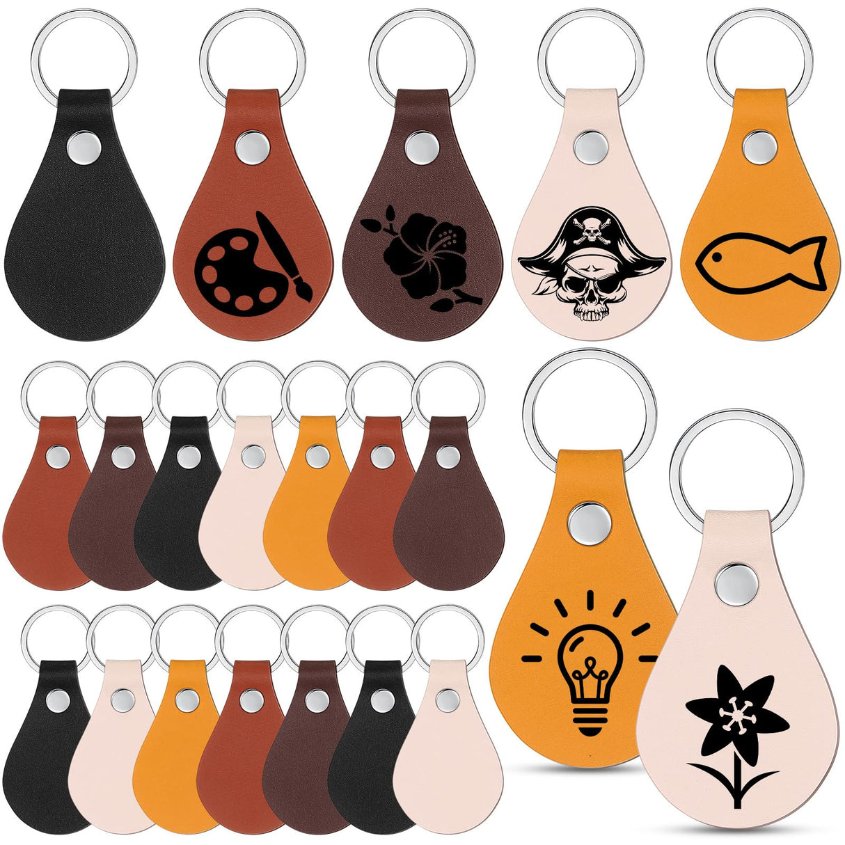 Geetery 100 Pcs PU Leather Key Fob Kit Blanks Key Fob Bulk with Rivets Key Rings DIY for Laser Engraving(Colorful) Geetery