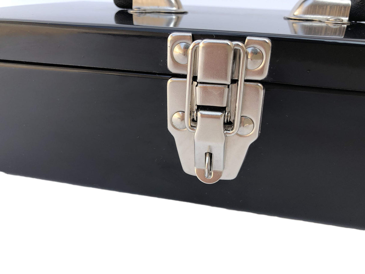 Workington Portable Carpenter Metal Tool Box with Latch, Small Parts Box, Sockets Storage Box Organizer 4002 Black Workington