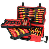 Wiha 32800 Insulated Tool Set with Screwdrivers, Nut Drivers, Pliers, Cutters, Ruler, Knife and Sockets in Rolling Tool Case, 10,000 Volt Tested and Wiha
