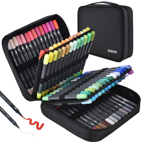 Dual Brush Marker Pens, 80 Colors Markers Set with Fine and Brush Tip for Kids Adult Coloring Book Bullet Journaling Note Taking Planner Hand KEMYR