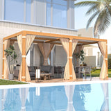 EROMMY Louvered Pergola 10' x 20' Outdoor Hard Top Gazebo with Wooden Grain Aluminum Frame and Adjustable Metal Rainproof Roof for Garden & Patio, EROMMY