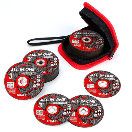 SHALL 25-Pack Cut Off Wheels 3” x 3/8” x 3/64” - Ultra Thin Cutting Wheel with Pouch for Angle Grinder & Cut-Off Tools - Fast Cutting Disc for INOX, SHALL