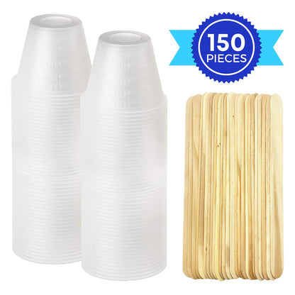 [100 Pack - 1oz] Epoxy Resin Mixing/Medicine Cups with 50 Bonus Mixing Sticks - 1 Ounce Graduated Plastic Cups (1 Sleeve) - EpoxyStix - WoodArtSupply