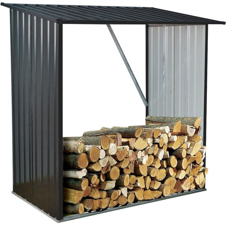 Hanover Indoor or Outdoor Steel Firewood Rack, Weather Resistant Open Wood Shed with Sloped Roof for Firewood, Pellet, or Lumber Storage, 5.3-Ft. x Hanover