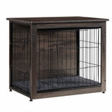 DWANTON Dog Crate Furniture with Cushion, Wooden Crate with Double Doors, Dog Kennel Indoor for Small/Medium/Large Dog, End Table, Small, 27.2" L, Dwanton