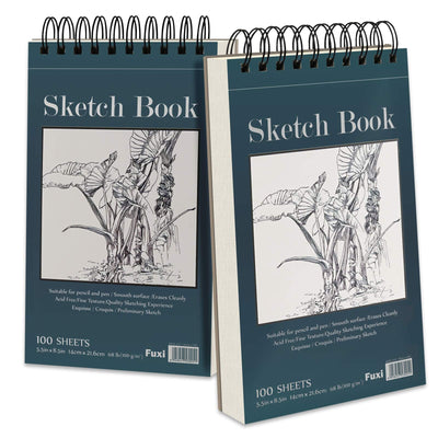 5.5" x 8.5" Sketchbook Set, Top Spiral Bound Sketch Pad, 2 Packs 100-Sheets Each (68lb/100gsm), Acid Free Art Sketch Book Artistic Drawing Painting