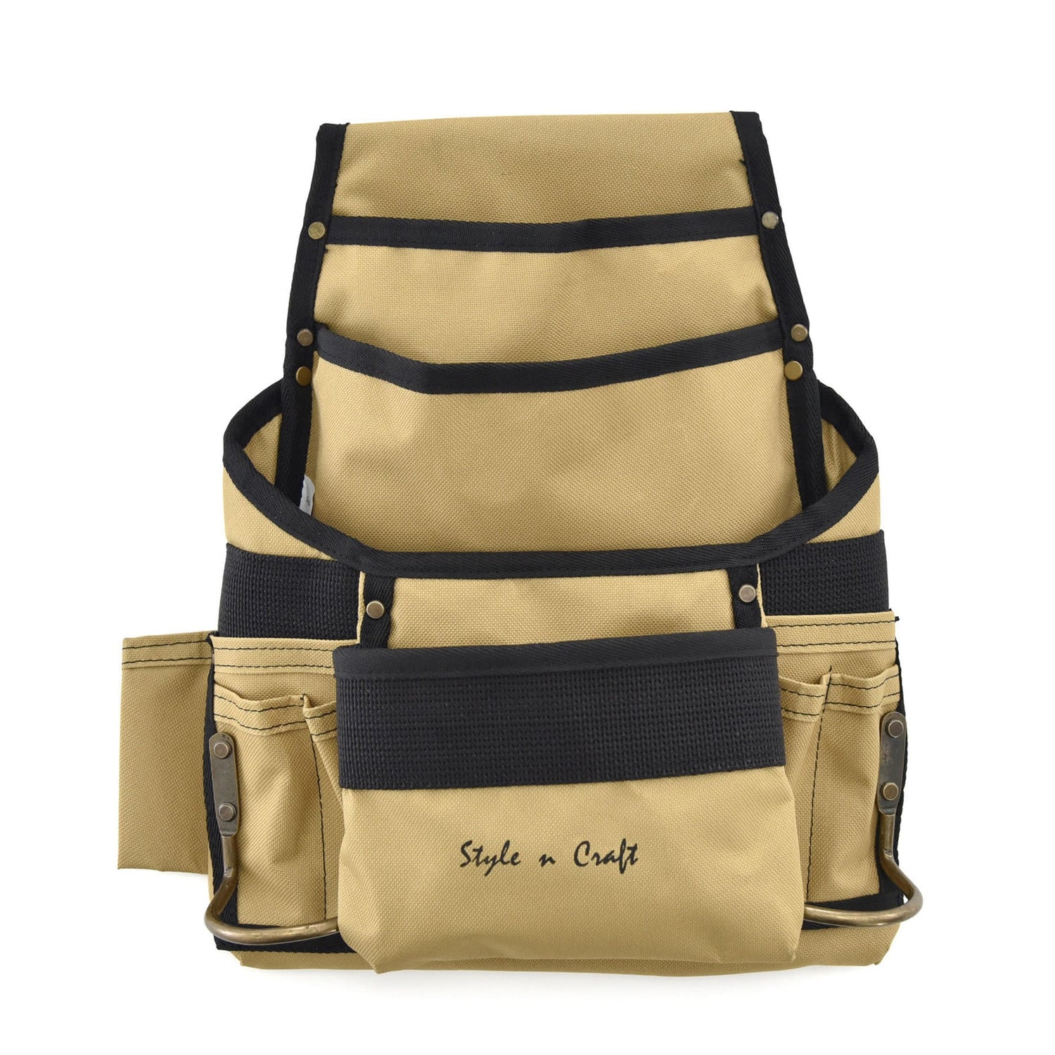 Style n Craft 11-Pocket Carpenter’s Nail and Tool Pouch, Heavy-Duty 600D Polyester Tool Pouch with 2 Metal Hammer Holders and 1 Pry Bar or Style N Craft