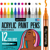 ARTISTRO Watercolor Brush Pens, 48 Colors Set + 2 Water Brush Pens with 12 Set Acrylic Paint Pens Medium Tip ARTISTRO
