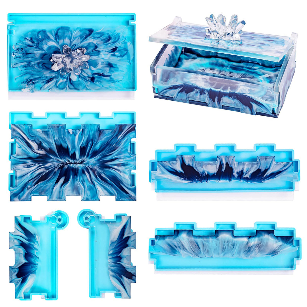 Resin Rectangle Box Mold, Epoxy Resin Silicone Large Storage Container with Lid Set Mould for Casting, Perfect for Dominoes Coffee Pod Jewelry Napkin IKEPAHOK