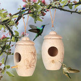 Hummingbird House, 2 PCS Wooden Hummingbird Houses for Outside for Nesting, Screwable Cover Hummingbird Houses with Red Ribbons, Gardening Gifts Home LOTKEY