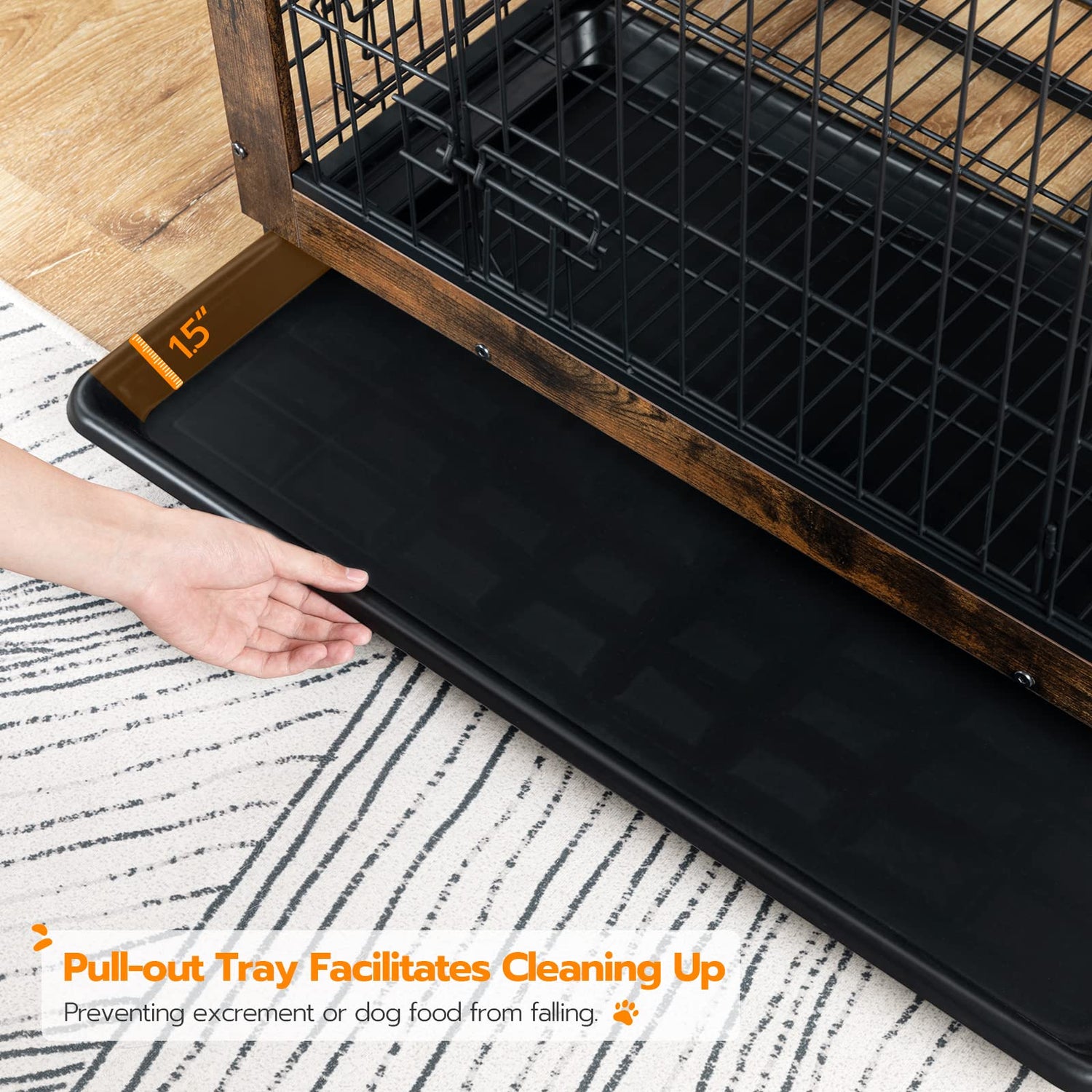 HOOBRO Dog Crate Furniture, Decorative Dog Kennel, Wooden Pet Furniture with Pull-Out Tray, Home and Indoor Use, Double Doors Modern Side End Table HOOBRO