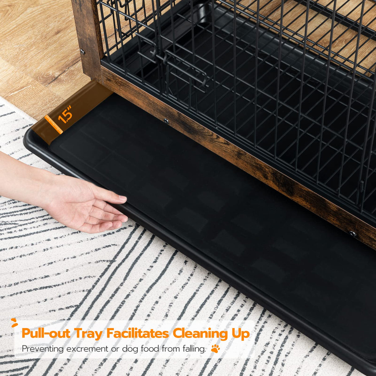 HOOBRO Dog Crate Furniture, Decorative Dog Kennel, Wooden Pet Furniture with Pull-Out Tray, Home and Indoor Use, Double Doors Modern Side End Table HOOBRO