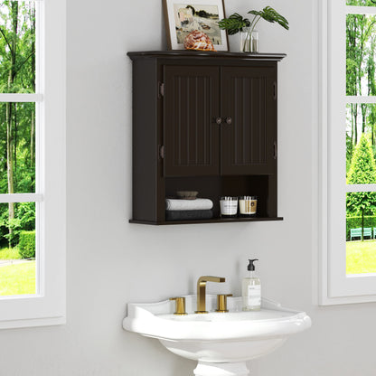 UTEX Bathroom Cabinet Wall Mounted, Wood Hanging Cabinet, Wall Cabinets with Doors and Shelves Over The Toilet for Bathroom,Espresso - WoodArtSupply