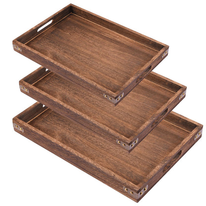 Wood Serving Tray, Rectangular Butler Serving Tray with Handle, Coffee Table Tray Decorative Tray for Tea, Coffee, Breakfast, Table Centerpieces 3