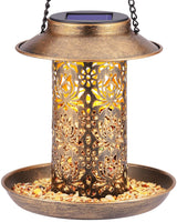 SWEETFULL Solar Bird Feeder for Outdoors Hanging, Metal Wild Bird Feeder for Cardinals Solar Garden Lantern with S Hook as Gift for Bird Lovers (2LBs SWEETFULL