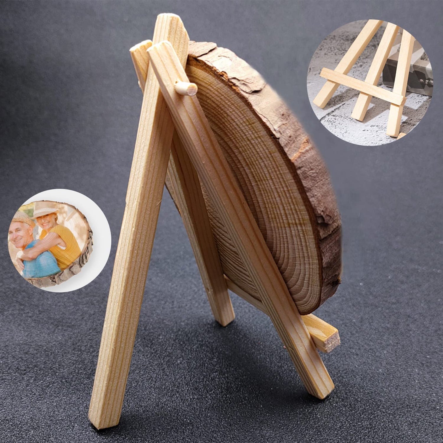 WQingot Personalized Photo Wood Slice Custom Engraved Picture Text Frame Tree Wooden Crafts for Valentine's Day Anniversary Birthday Wedding Gift WQingot