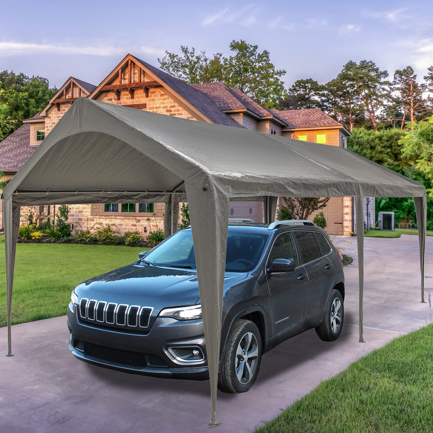 Sunnyglade 10x20 Feet Carport Replacement Top Canopy Cover with Fabric Pole Skirts and Accessories for Car Garage Shelter Tent, Dark Grey(Only Top Sunnyglade