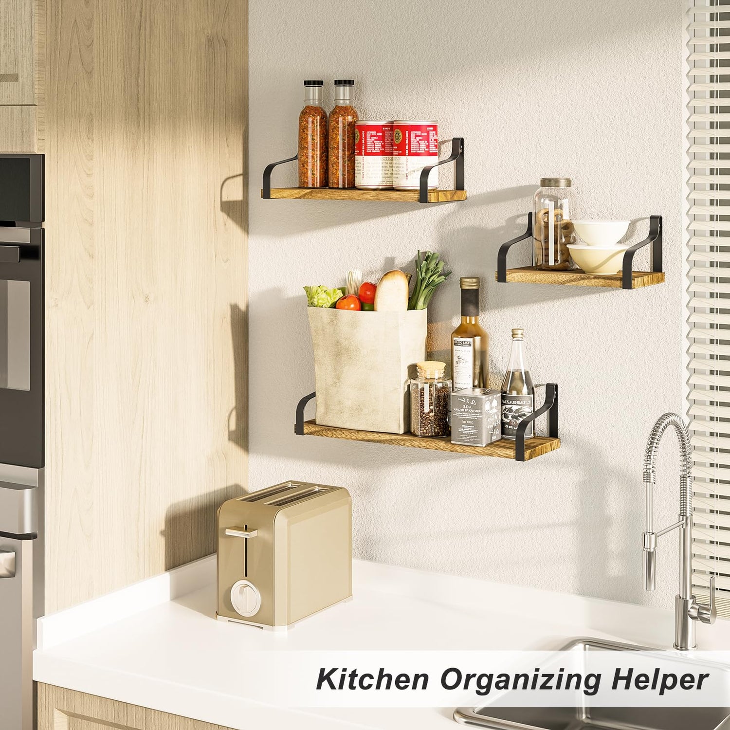 Love-KANKEI Floating Shelves Wall Mounted Set of 3, Rustic Wood Wall Storage Shelves for Bedroom, Living Room, Bathroom, Kitchen, Office and More Love-KANKEI