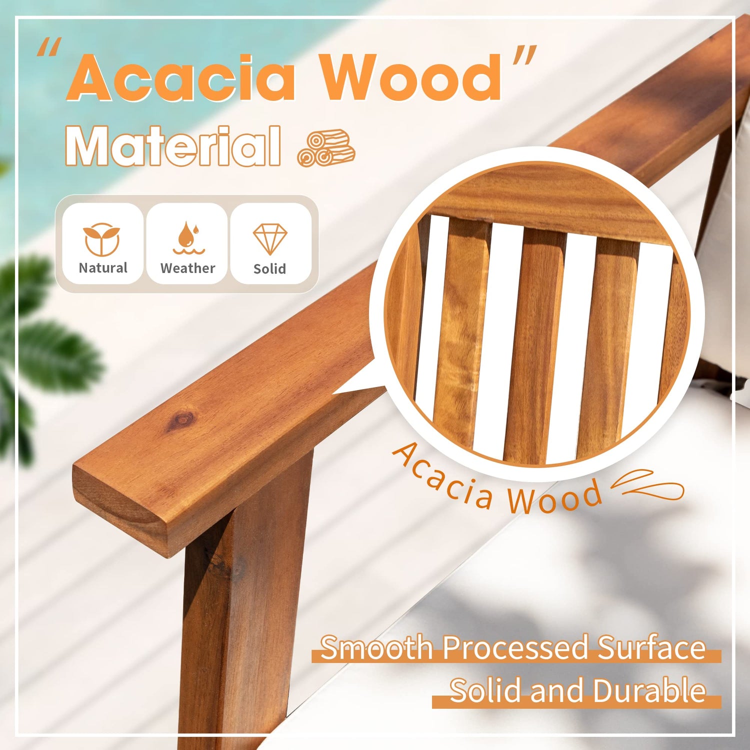 Devoko Patio Set 3 Piece Acacia Wood Outdoor Furniture Conversation Seat with Table & Cushions Porch Chairs for Balcony, Deck, Backyard, Beige Devoko