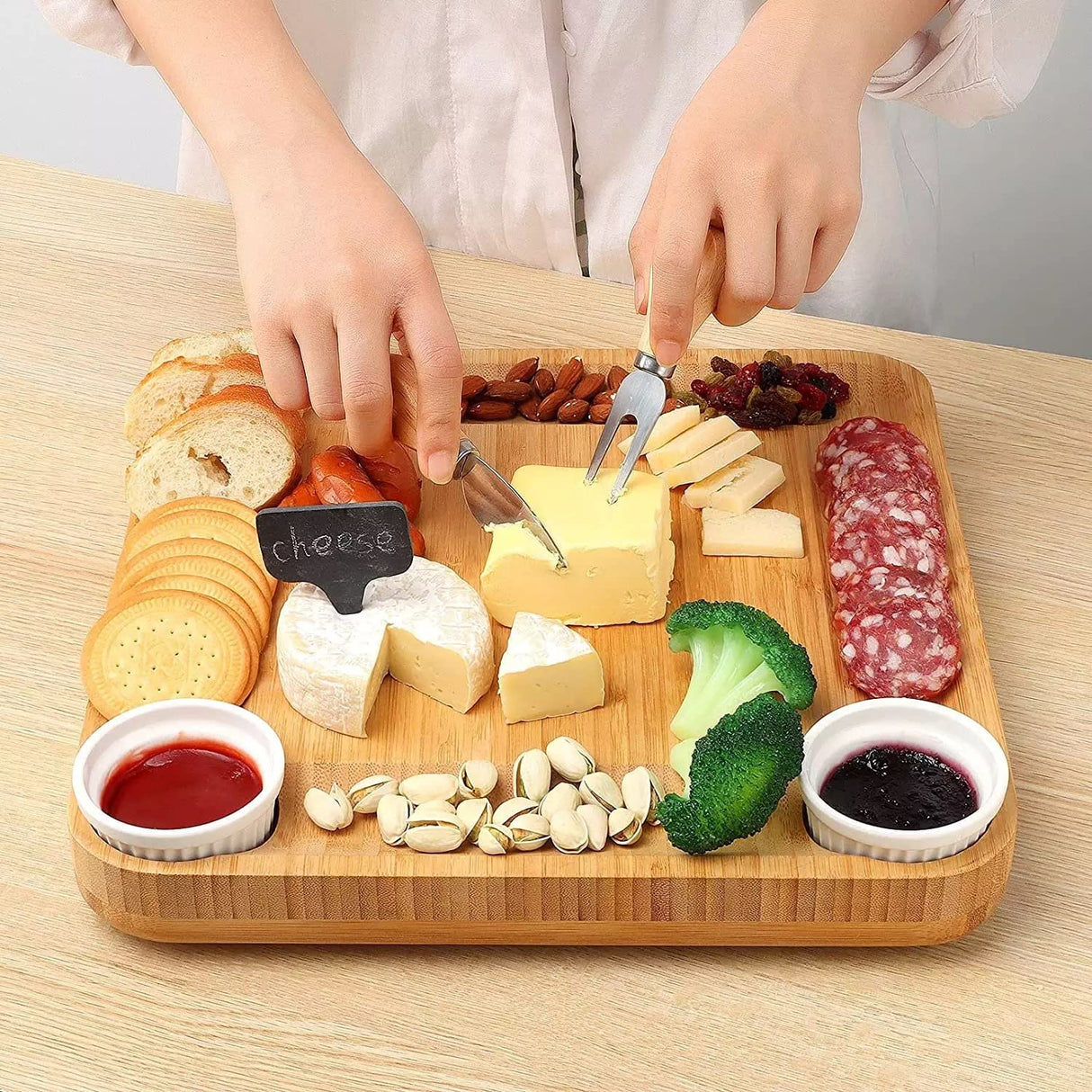 Personalized Bamboo Charcuterie Board Set/10pcs Cheese Board And Knife Set, Realtor Closing gift, Custom Charcuterie board, Wedding Gift WoodArtSupply