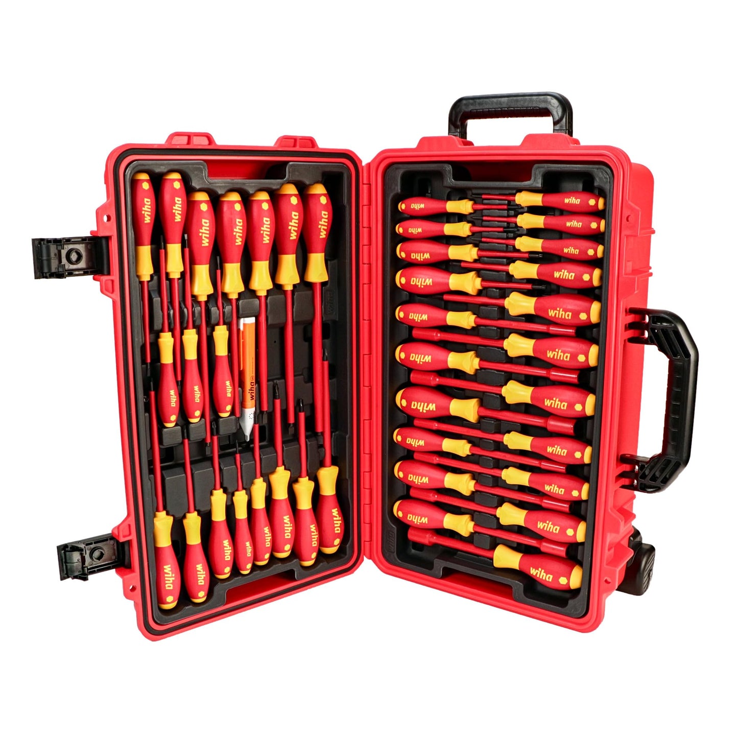 Wiha 32800 Insulated Tool Set with Screwdrivers, Nut Drivers, Pliers, Cutters, Ruler, Knife and Sockets in Rolling Tool Case, 10,000 Volt Tested and