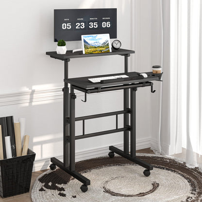 Klvied Adjustable Height Standing Desk with Cup Holder, Portable and Easy to Move, Ideal for Home or Office, Black